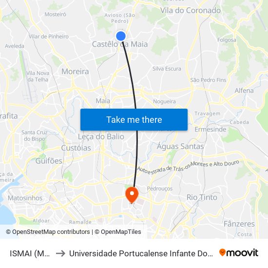 ISMAI (Metro) to Universidade Portucalense Infante Dom Henrique map