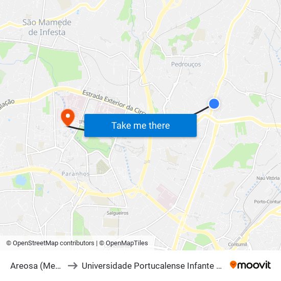 Areosa (Mercado) to Universidade Portucalense Infante Dom Henrique map