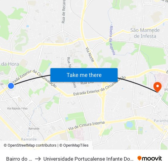 Bairro do Viso to Universidade Portucalense Infante Dom Henrique map