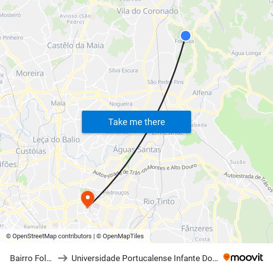 Bairro Folgosa to Universidade Portucalense Infante Dom Henrique map