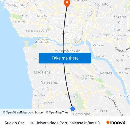 Rua do Carregal to Universidade Portucalense Infante Dom Henrique map