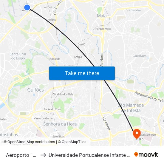 Aeroporto | Airport to Universidade Portucalense Infante Dom Henrique map