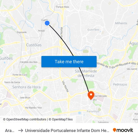 Araújo to Universidade Portucalense Infante Dom Henrique map