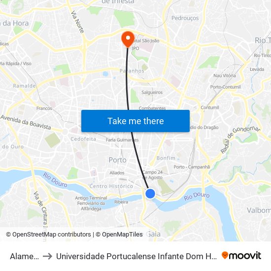 Alameda to Universidade Portucalense Infante Dom Henrique map