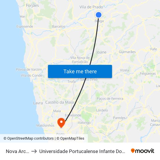 Nova Arcada to Universidade Portucalense Infante Dom Henrique map