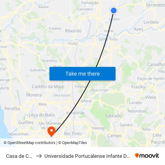 Casa de Camilo to Universidade Portucalense Infante Dom Henrique map