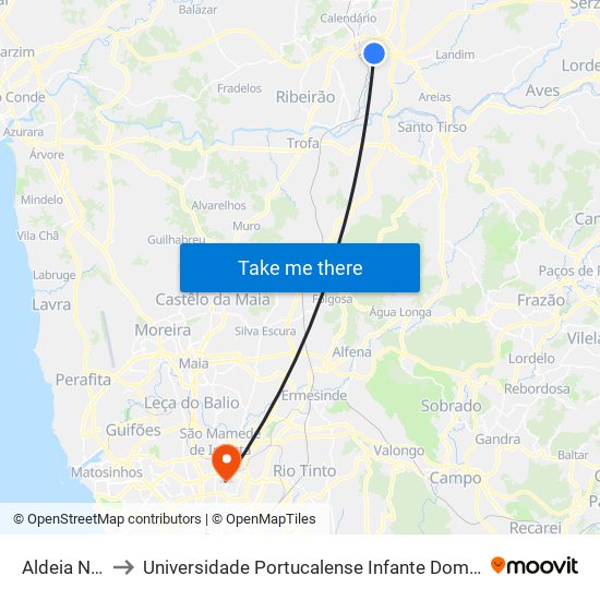 Aldeia Nova to Universidade Portucalense Infante Dom Henrique map