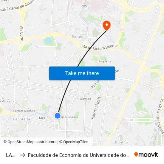 LAPA to Faculdade de Economia da Universidade do Porto map