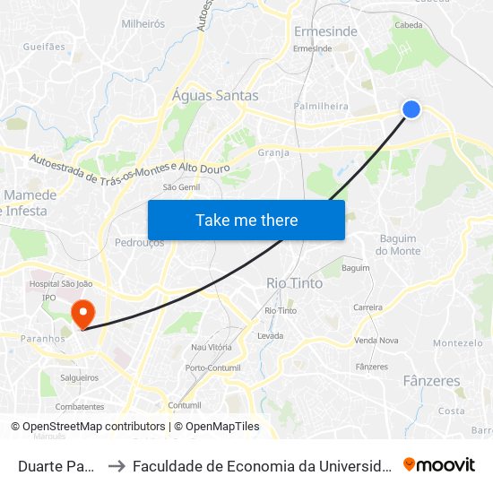 Duarte Pacheco to Faculdade de Economia da Universidade do Porto map