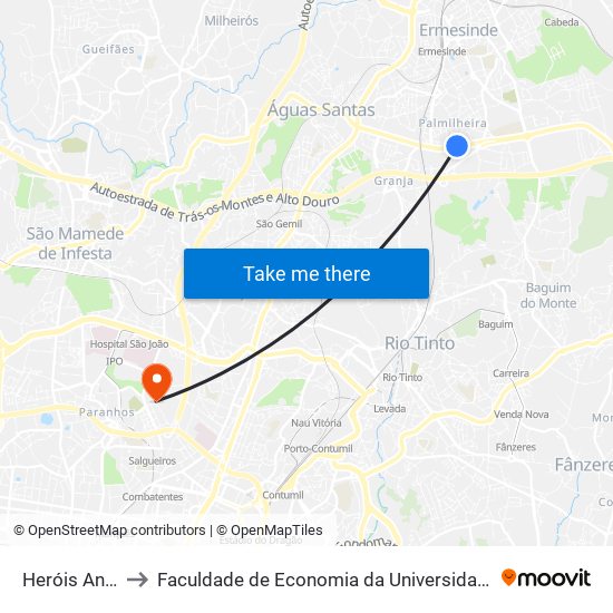 Heróis Angola to Faculdade de Economia da Universidade do Porto map