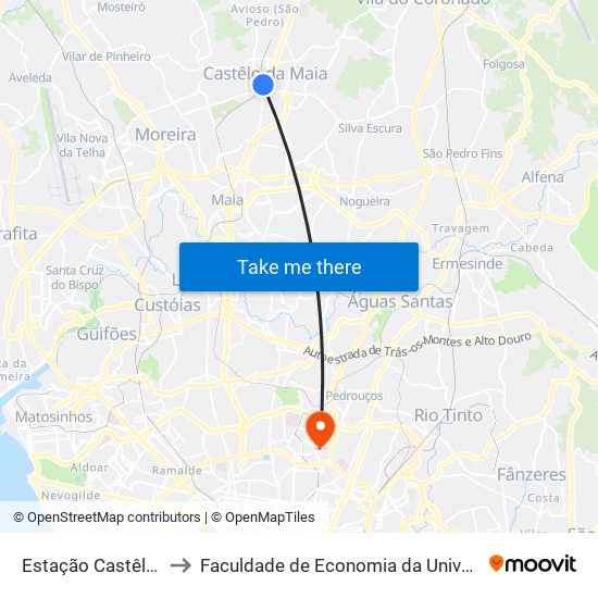 Estação Castêlo da Maia to Faculdade de Economia da Universidade do Porto map