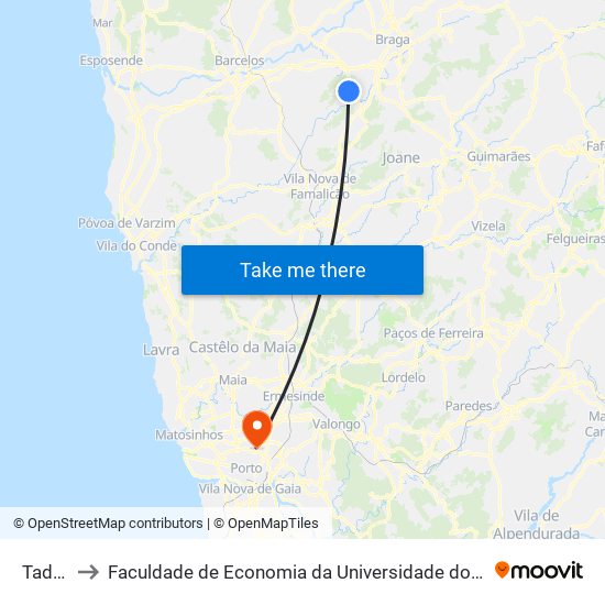 Tadim to Faculdade de Economia da Universidade do Porto map