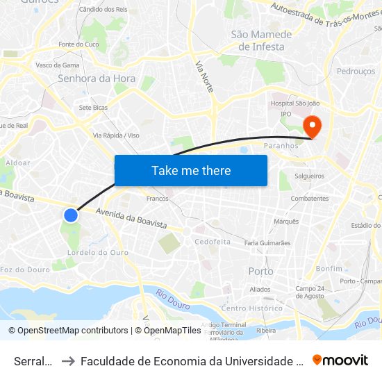 Serralves to Faculdade de Economia da Universidade do Porto map