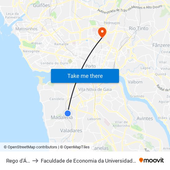 Rego D Água to Faculdade de Economia da Universidade do Porto map