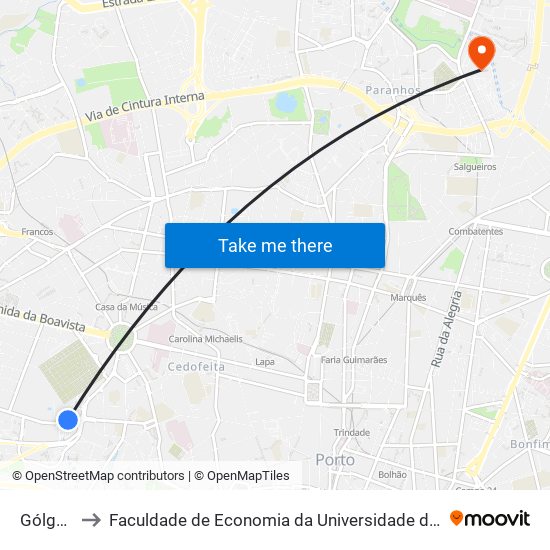 Gólgota to Faculdade de Economia da Universidade do Porto map