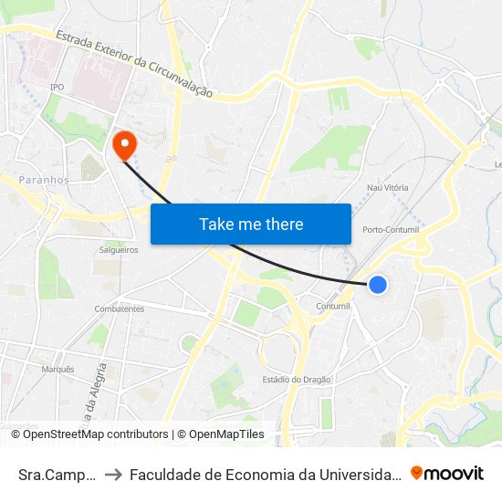 Sra.Campanhã to Faculdade de Economia da Universidade do Porto map