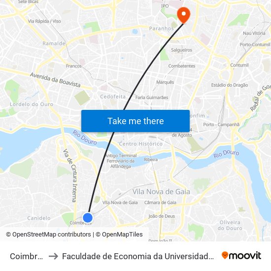 Coimbrões to Faculdade de Economia da Universidade do Porto map