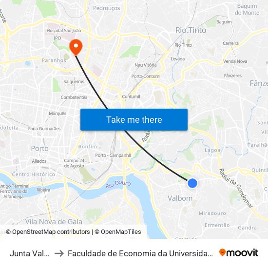 Junta Valbom to Faculdade de Economia da Universidade do Porto map