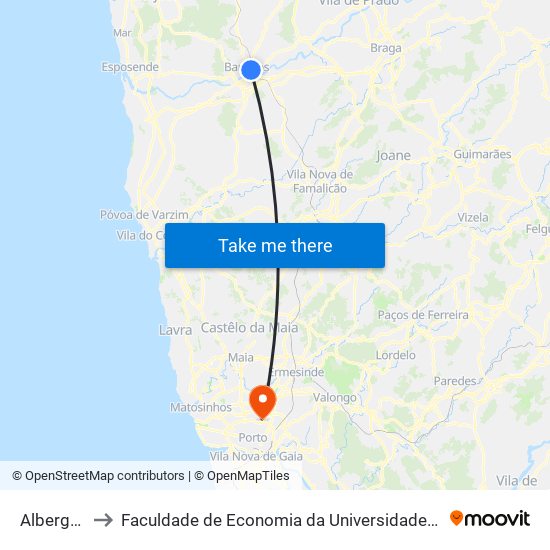 Albergaria to Faculdade de Economia da Universidade do Porto map