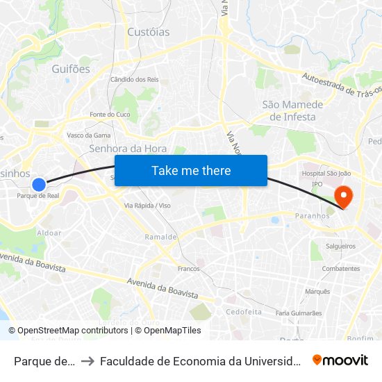 Parque de Real to Faculdade de Economia da Universidade do Porto map