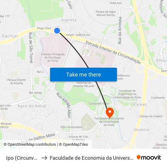 Ipo (Circunvalação) to Faculdade de Economia da Universidade do Porto map