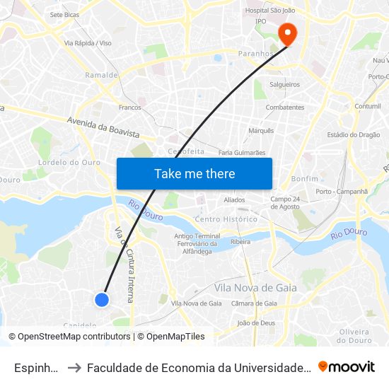 Espinheiro to Faculdade de Economia da Universidade do Porto map