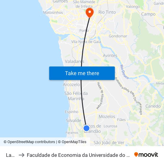 Lapa to Faculdade de Economia da Universidade do Porto map