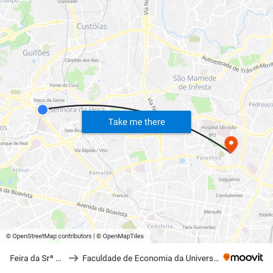 Feira da Srª da Hora to Faculdade de Economia da Universidade do Porto map