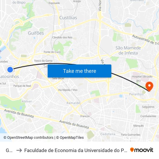 Goa to Faculdade de Economia da Universidade do Porto map