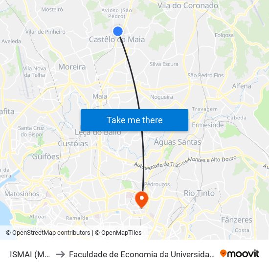 ISMAI (Metro) to Faculdade de Economia da Universidade do Porto map