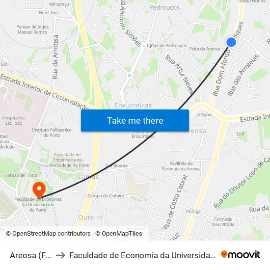 Areosa (Feira) to Faculdade de Economia da Universidade do Porto map