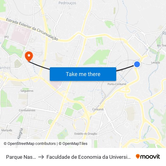 Parque Nascente to Faculdade de Economia da Universidade do Porto map