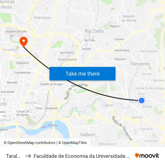 Taralhão to Faculdade de Economia da Universidade do Porto map