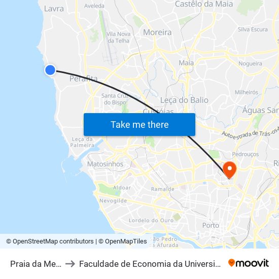 Praia da Memória to Faculdade de Economia da Universidade do Porto map