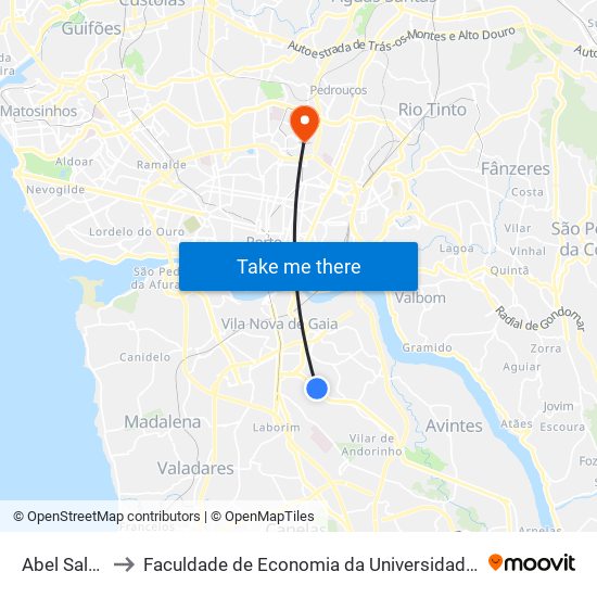 Abel Salazar to Faculdade de Economia da Universidade do Porto map