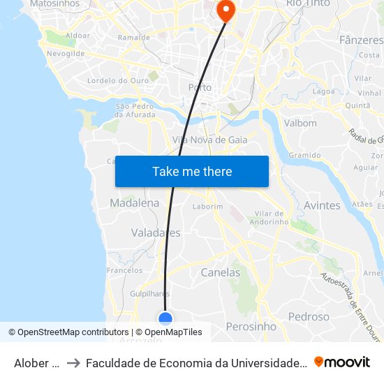 Alober Bar to Faculdade de Economia da Universidade do Porto map