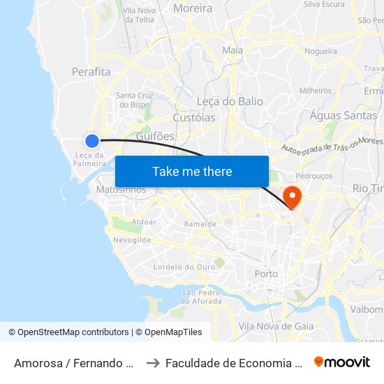 Amorosa / Fernando Aroso (Supermercado) to Faculdade de Economia da Universidade do Porto map