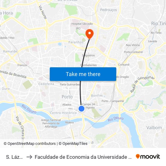 S. Lázaro to Faculdade de Economia da Universidade do Porto map