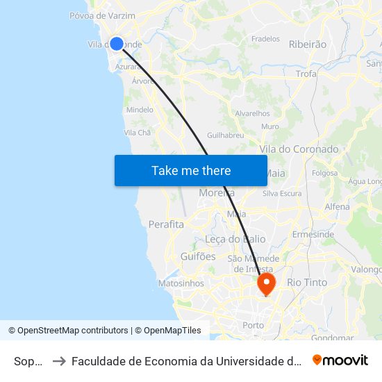 Sopete to Faculdade de Economia da Universidade do Porto map