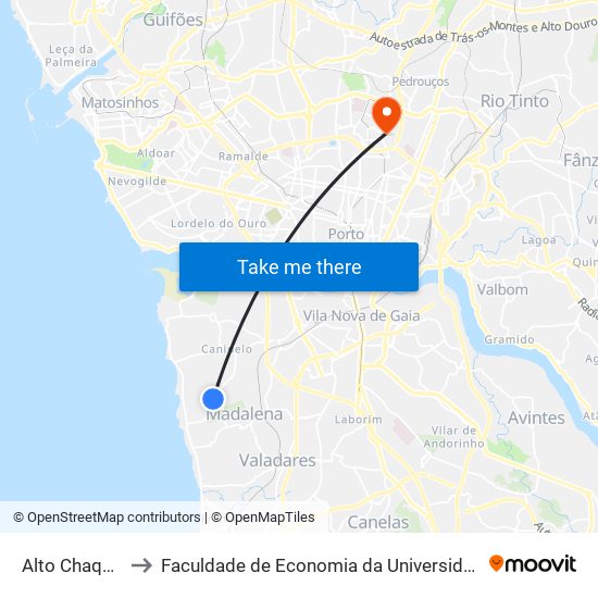 Alto Chaquedas to Faculdade de Economia da Universidade do Porto map
