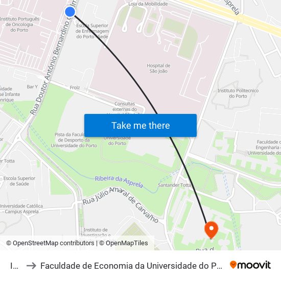 Ipo to Faculdade de Economia da Universidade do Porto map