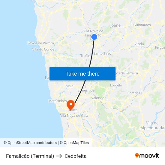 Famalicão (Terminal) to Cedofeita map