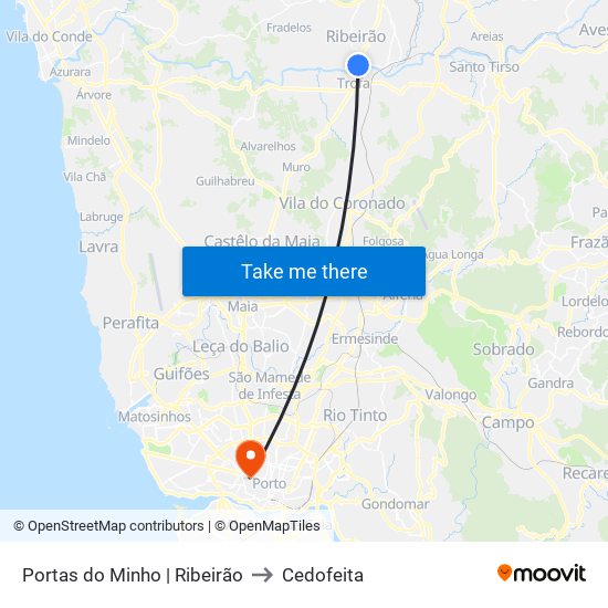 Portas do Minho | Ribeirão to Cedofeita map