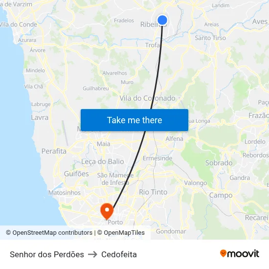 Senhor dos Perdões to Cedofeita map