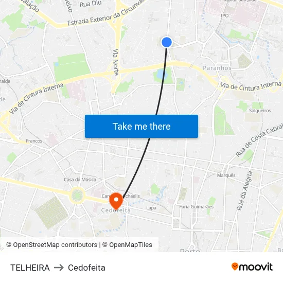TELHEIRA to Cedofeita map
