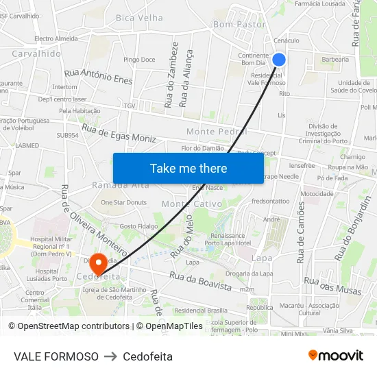 VALE FORMOSO to Cedofeita map