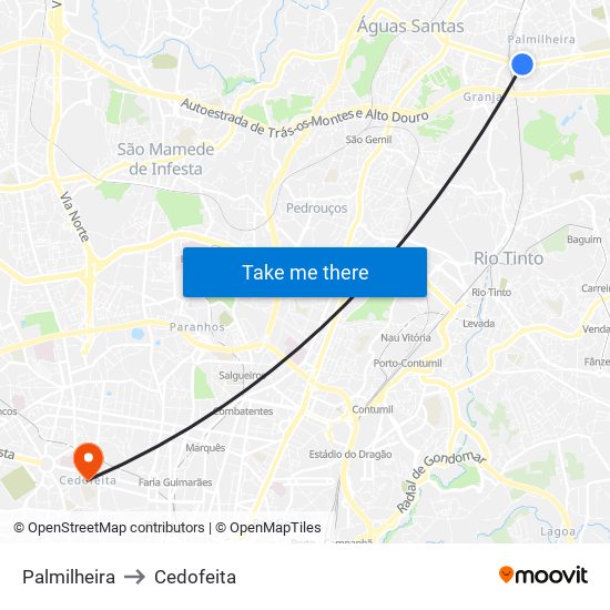 Palmilheira to Cedofeita map