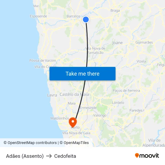Adães (Assento) to Cedofeita map