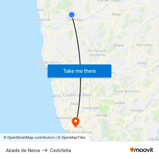 Abade de Neiva to Cedofeita map