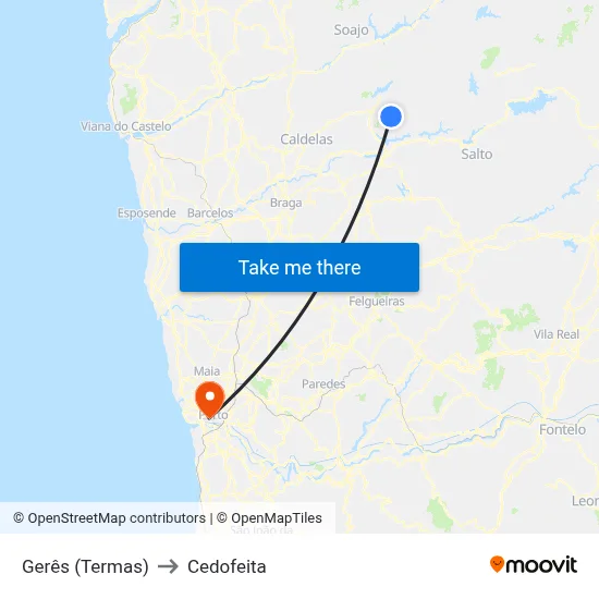 Gerês (Termas) to Cedofeita map